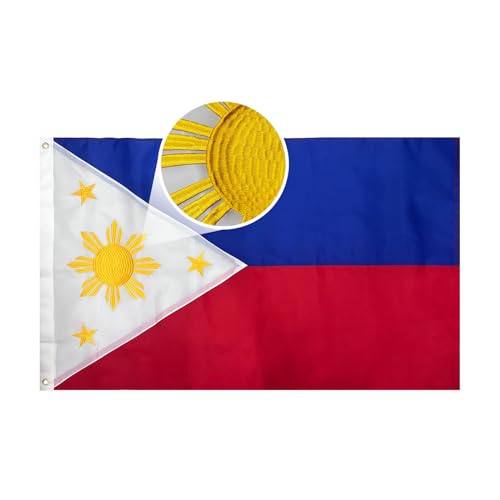 AMZFLAG Embroidered Filipino Philippines Flag 3X5 ft Outdoor, Double Sided Philippine Flags Heavy Duty, 210D Nylon Philippine Flags with 2 Brass Grommets