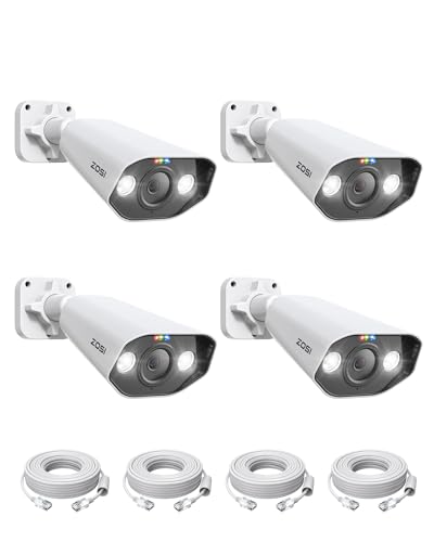 Image of ZOSI 4PK 4K 8MP PoE Security IP Camera with Ethernet Cables Bullet PoE Camera Outdoor with Starlight Night Vision,Motion Detection,Smart Light Alarm,IP66 Weatherproof, Only Work with ZOSI 4K PoE NVR