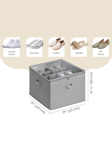 StorageWorks Shoe Organizer for Closet, Fits up to 16 Pairs, Shoe Cubby Storage Containers with Adjustable Dividers and Clear Cover, Grey