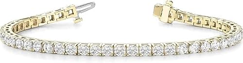 18K Yellow Gold 50 Carats Classic Round Shape LAB GROWN Diamond Tennis Bracelet 4 Prong Ultra Premium Collection (E-F Color, VS2-SI1 Clarity) 7.5 Inches