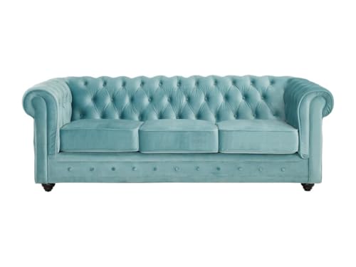 Vente-unique-Couchgarnitur 3+1 - Samt - Hellblau - Chesterfield – Bild 5