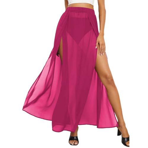 OYOANGLE Women's Sheer Mesh Hight Waist Split Beach Cover Up Long Skirt