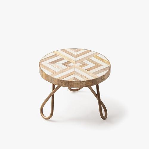 Image of CASADECOR Wooden Vintage Affair Decorative Pizza Pastry Cake Stand Pack of 1 (Golden, Diameter-8 Inch)