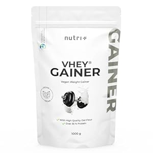 nutri + Poudre de protéines et glucides 1000 g – goût de Brownie au Chocolat – Vegan Weight Gainer pour la prise de poids – gain de masse