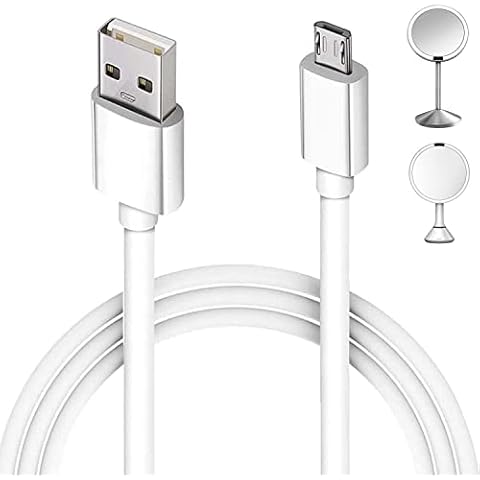 Rahhaze 5 Ft Micro USB Charging Cord Fit for Simplehuman Mirror 5" 8" Round Lighted Makeup Mirror Charger Adapter - White Cover