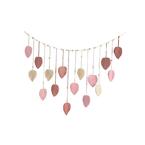 Image of Generic Handcrafted Macrame Wall Hanging with Leaf Accents for Home Decor, Pink, 120cmx75cm