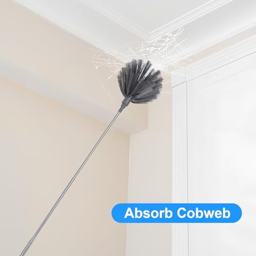 Image of PRETYZOOM Extendable Cobweb Duster with Telescoping Pole and 3 Cleaning Heads Lightweight Spider Web Remover for High Ceilings and Outdoor Use Adjustable Length up to 94.5 Inches
