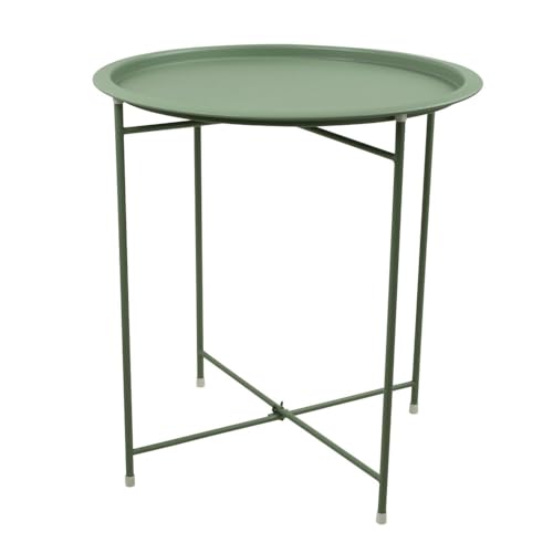 Table d'appoint Ronde Pliante en métal Ø 41,5 x H.45 cm – Pratique, légère, compacte et Design | Parfaite pour Salon, Balcon, Jardin ou Patio. - - Vert