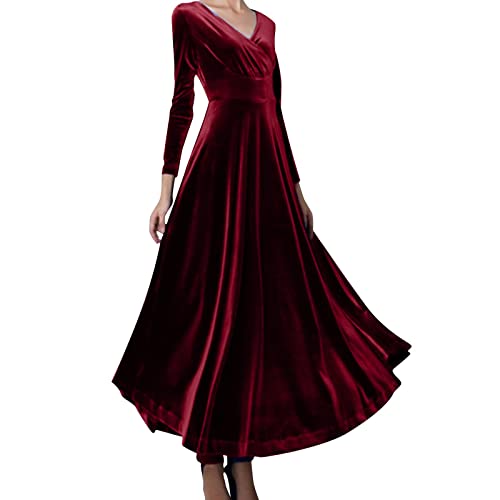 Robe de balançoire en velours doux avec grand ourlet fluide et col en V