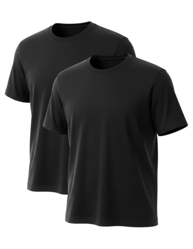 LEADHALO Merino Wool Mens T Shirts 2 Pack Merino Wool Undershirt Soft Lightweight Base Layer Tshirts for Men Hiking Travel Black L