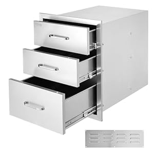 VEVOR 18×23 Inch Outdoor Kitchen Stainless Steel Triple Access BBQ Drawers with Chrome Handle, 18 x 20.5 x 23 Inch