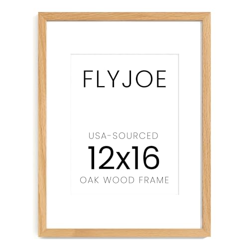 Image of FLYJOE 12x16 Oak Wood Picture Frame with Mat for 8.5x11, 12 by 16 USA-Sourced Natural Solid Wooden Photo Frame for Wall Display, Shatterproof Plexiglass, Hanging Hardware Included, 1 Pack, Natural