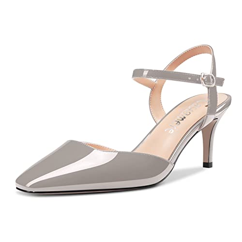 Castamere Women Stiletto Mid Heel Square Toe Pumps Ankle Strap Slingback Wedding Office Dress 2.6 Inches Heels
