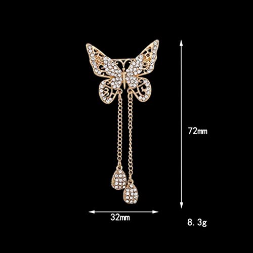 Image of Dainty Butterfly Brooch Pin with Teardrop Pendant for Women,Crystal Rhinestones Hollow Out Butterfly Corsage for Scarf Clothing Accessories
