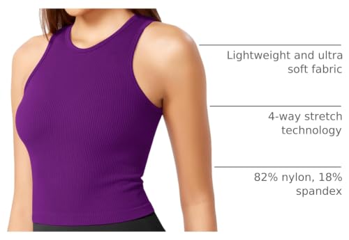 Image of ODODOS 3-Pack Seamless Crop Tank for Women Ribbed Soft High Neck Cropped Tops