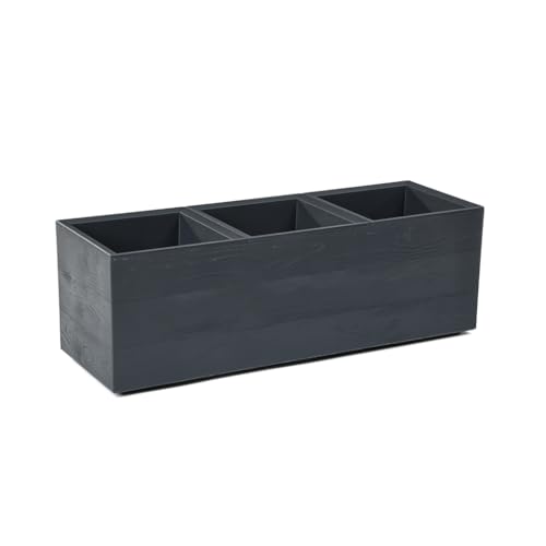 Kreher® XL Pflanzkasten Pflanzkübel Übertopf 'Karo' in verschiedenen Größen. Tolle Holz Optik in Anthrazit! Aus robustem, recyceltem Kunststoff. (1, 90x30x30 cm)