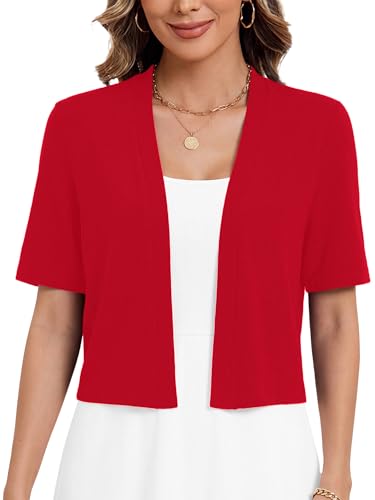Image of Heymoments Women's Thin Shrugs Short Sleeve Lightweight Cropped Tops Open Front Knitted Cardigan for Dress Summer Bolero