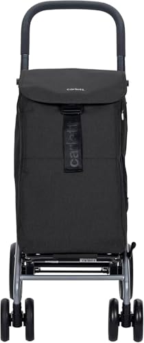 Carlett - Classic Duo |Carro de la Compra Plegable con Gancho de Regalo | Carrito de Supermercado Resistente | 4 Ruedas | Manillar Regulable con Freno|Negro