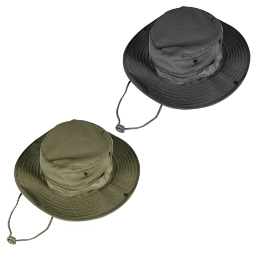 Sombreros de sol para hombres y mujeres, sombrero tipo pescador, UPF 50+, plegable, protección UV, senderismo, playa, pesca, verano, safari, Paquete de 2, negro y verde, 6 3/4-6 7/8