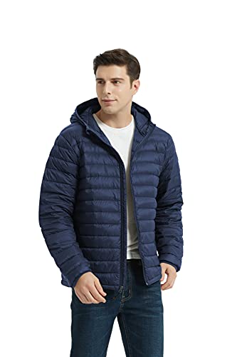Men's Packable Down Jacket, Puffer Jacket Lightweight Warm Puffer Coat (Dark Navy, M) #TOP1