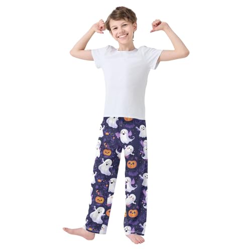 Boys' Pants Halloween Bats Ghost Dark Purple Long Bottoms Jogger Pants Elastic Waist Trousers with Pockets S-XL2