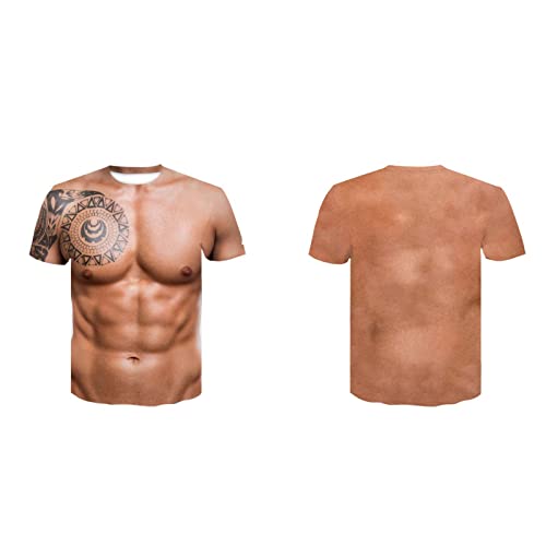vsilay Divertida camiseta de manga corta para hombre, diseño de tatuajes musculares en 3D, informal, transpirable, para verano, ropa de calle, camiseta muscular para hombre, 2, XX-Large