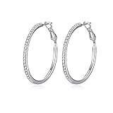 Hoop Earrings,35mm Cubic Zirconia White Gold Stainless Steel Hoops for Women Girls