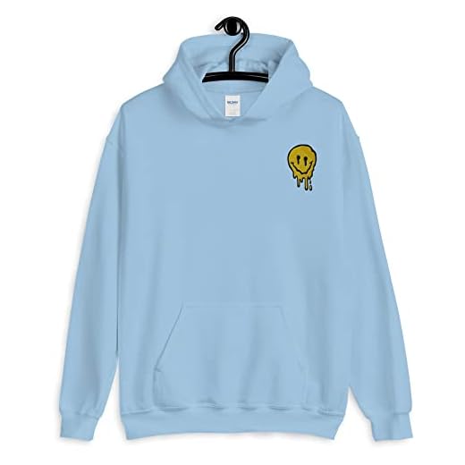 MindGone Melting Smiley Face Unisex Hoodie Sweatshirt - Drippy Happy Face Streetwear (Small, Light Blue)