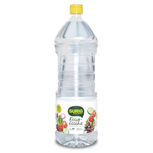 SURIG Essigessenz 2000ml mit 25% Essigsäure - 100% pflanzlicher Essig zum Reinigen und Entkalken in Küche und Haushalt - Lebensmittelqualität zum Kochen und Einlegen