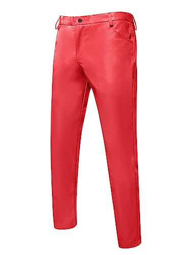Lars Amadeus Red Faux Leather Pants for Men's Slim Fit Hip