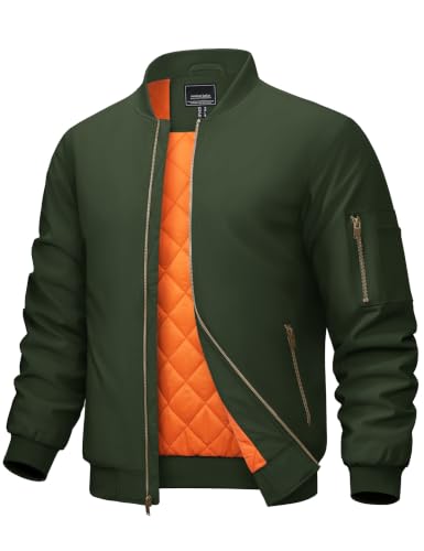 CRYSULLY Mens Lightweight Bomber Jacket Full Zip Winter Casual Windbreaker