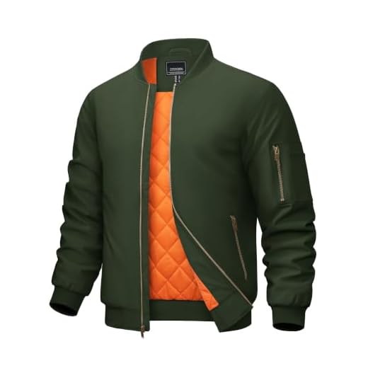 CRYSULLY Men’s Varsity Softshell Full Zip Bomber Jacket Outerwear Coat Army Green