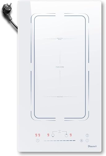 Disaenvir Plaque Induction 2 Feux avec Prise, Plaque à Induction Blanch 2 Feux, Zone Flexible, Table de Cuisson Encastrable 30CM, 3500W, Fonction Boost,...