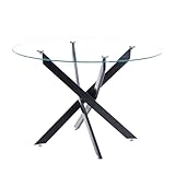 Mesa de Comedor Crest de Cristal Estilo Moderno Patas Metal Negro 110x74 cm