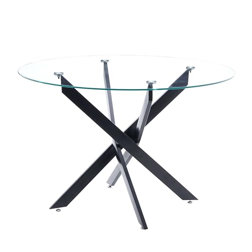 Mesa de Comedor Crest de Cristal Estilo Moderno Patas Metal Negro 110x74 cm