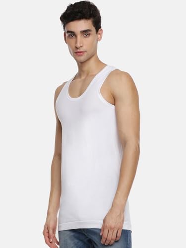 Image of RAMRAJ COTTON Pack of 2 Men's White Scoop Neck Sleeveless Cotton Undershirt Vest(White 4;100)