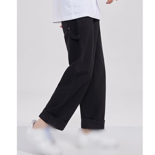 Wide Leg Loose Fit Denim Pants for Men Casual Solid Cargo Pockets Work Office Trousers4