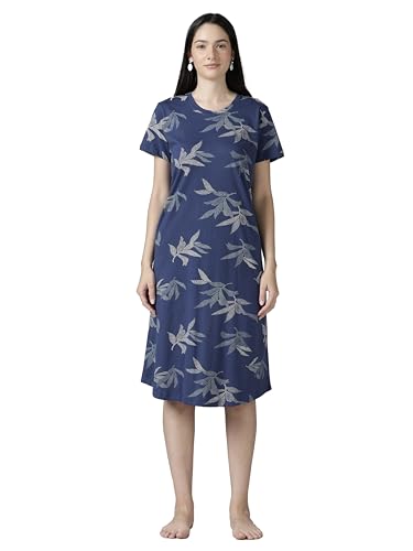 Image of 9shines Label Hosiery Cotton Knee Length Short Night Dress | Short Nighty for Women with Pocket | Graphic Print Nightwear | Night Gown for Women (M-7XL)
