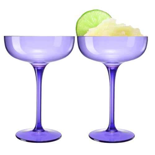 Acrylic Shatterproof Martini, Margarita, Champagne & Cocktail Unbreakable Glasses | Set of 2 | Large Plastic Coupe Glasses 15oz, Tritan Drinkware, BPA-free, Reusable, Pool, Indoor & Outdoor (Purple)