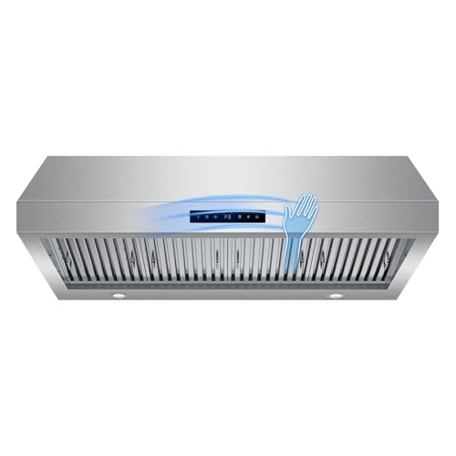 48 Inch Wall Mount Range Hood 1200CFM, 4-Speed Wall Mount Range Hood with Touch Control