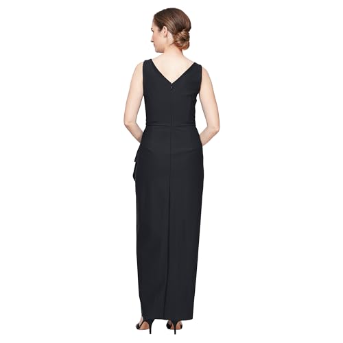 Image of Alex Evenings Women's Slimming Long Side Ruched Dress with Cascade Ruffle Skirt