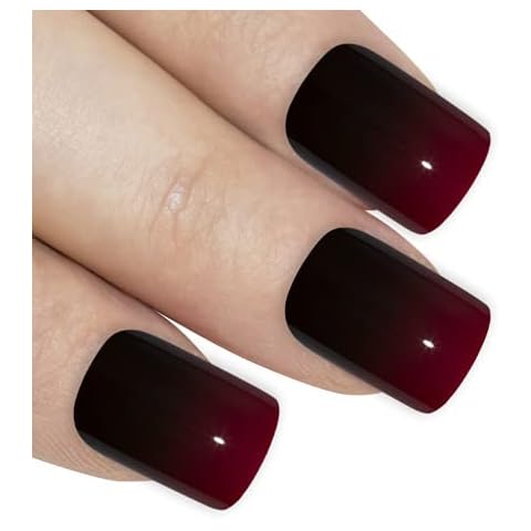 Bling Art False Nails French Fake Glossy Red Black Squoval Medium Acrylic Tips Cover
