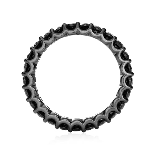 Daffany Sterling Silver Black Onyx Round-Cut Statement Eternity Band Ring | 2.0mm Stackable Eternity Bands for Women| Wedding Ring Band for Women | Promise Ring for Couples, Size 5-92