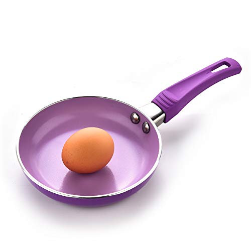 Caannasweis 3 Piece Cookware Set, 5.5" Nonstick Frying Pan, sauce pan and soup pan with glass lid set (Purple)…