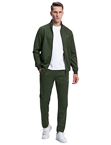 Magnivit Men's Sportswear Outfits Athletic Tracksuit Set Full Zip Jogging Sweatsuit #1 Army Green #TOP2
