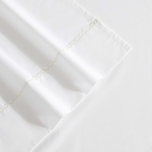Image of Laura Ashley - Twin Size Sheet Set, Crisp & Breathable Cotton Percale Bedding with Fitted Sheet and Pillowcase, Lightweight Bed Set, Deep Pocket, College Dorm Room Essentials (Ivory)