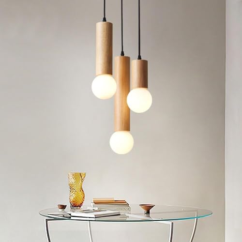 Lámpara de madera industrial para techos bajos con luz difusa 4