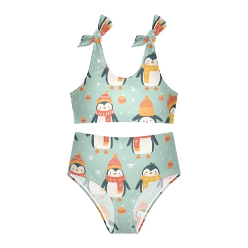 KLL Christmas Pattern Cute Penguins Girl 2 Piece Bikini Sets Scoop Neck Swimsuits Swimming Suits Adjustable Strap3