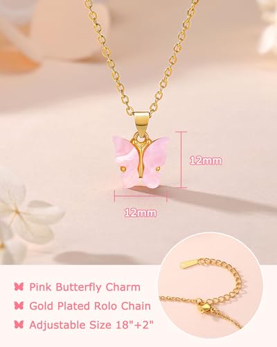 First Day of Preschool/Kindergarten, Pink Butterfly Necklace Back to School Gifts for Kids Girls4