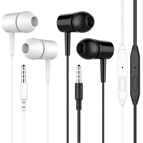 2 Pack Wired in Ear Headphones 3.5mm, Noise Isolating Earbuds for Phone, Tablet, Laptop and Everyday Use